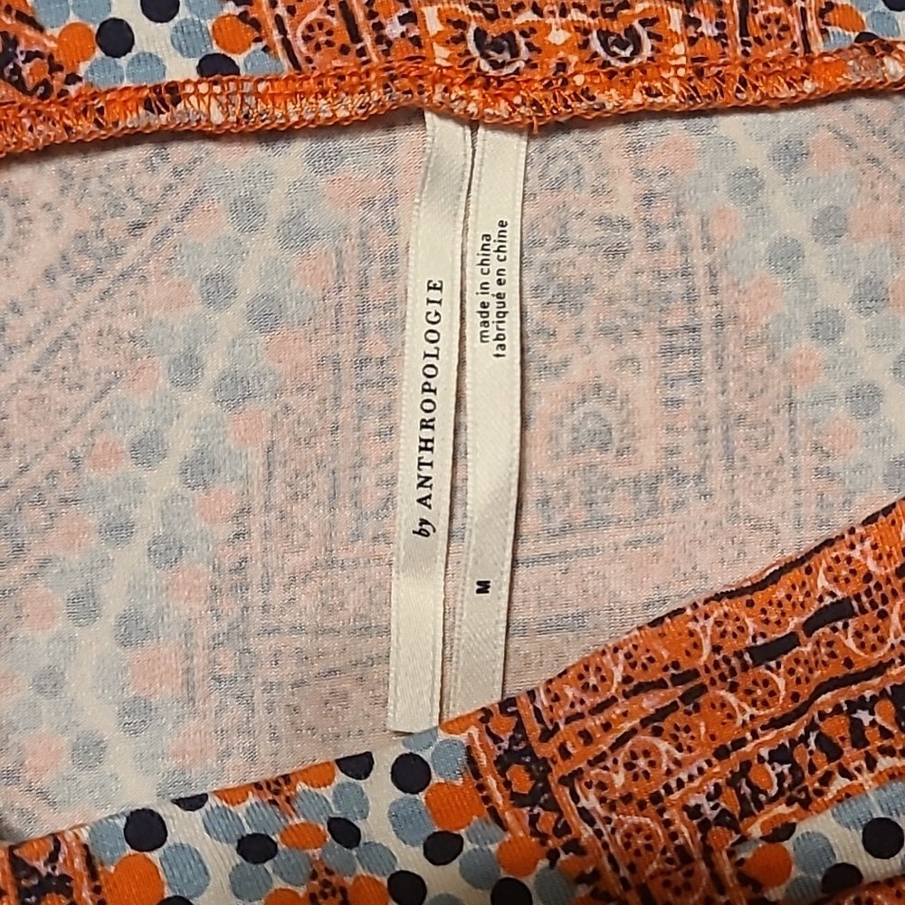 Anthropologie Junior women's crop top M coral and blue ruffle top w tied up side - Picture 4 of 10